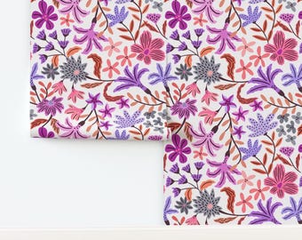 Purple Non-Pasted Wallpaper Pink Flowers Bright Neon Flowery Botanica - Bold Maximalist Floral by ester_muxune Wallpaper by Spoonflower