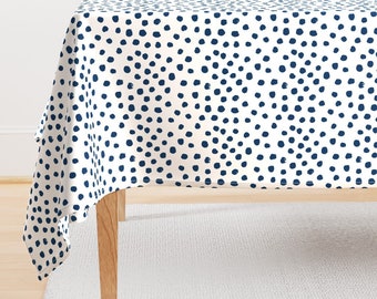 Polka Dot Tablecloth - Navy Dots Painted Dot Spots by charlottewinter - Blue Spots Abstract Classic  Cotton Sateen Tablecloth by Spoonflower