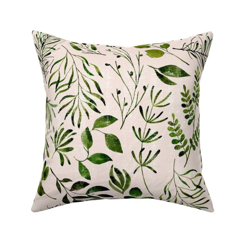 Botanical Throw Pillow Vintage Green Foliage Leaves by Etsy