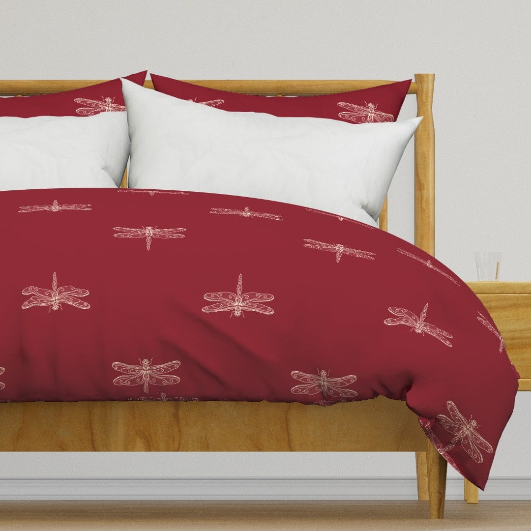 Dragonflies Bedding Dragonfly Rows Brick Red by Designed_by_debby Large