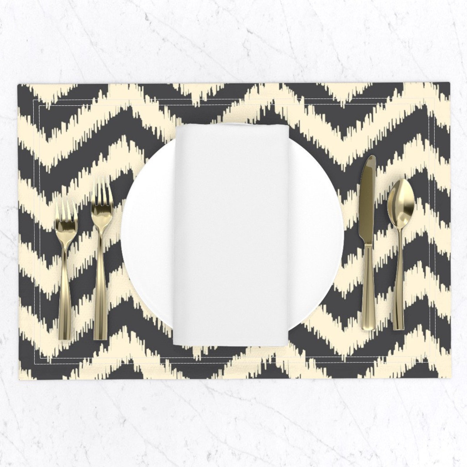 Zig Zag Placemats set of 2 Black and Cream Ikat Chevron by Etsy