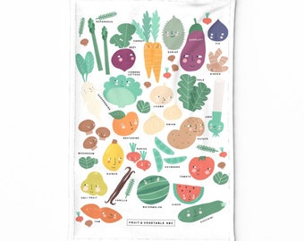 Alphabet Tea Towel - Fruit & Vegetable Abc by anda - Fruit Kids Food Vegetable Kitchen Linen Cotton Canvas Tea Towel by Spoonflower