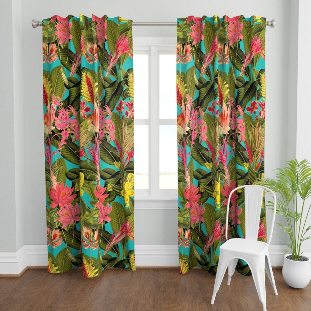 Tropical Curtain Panel Palm In Palm Floral Fantastico by Etsy