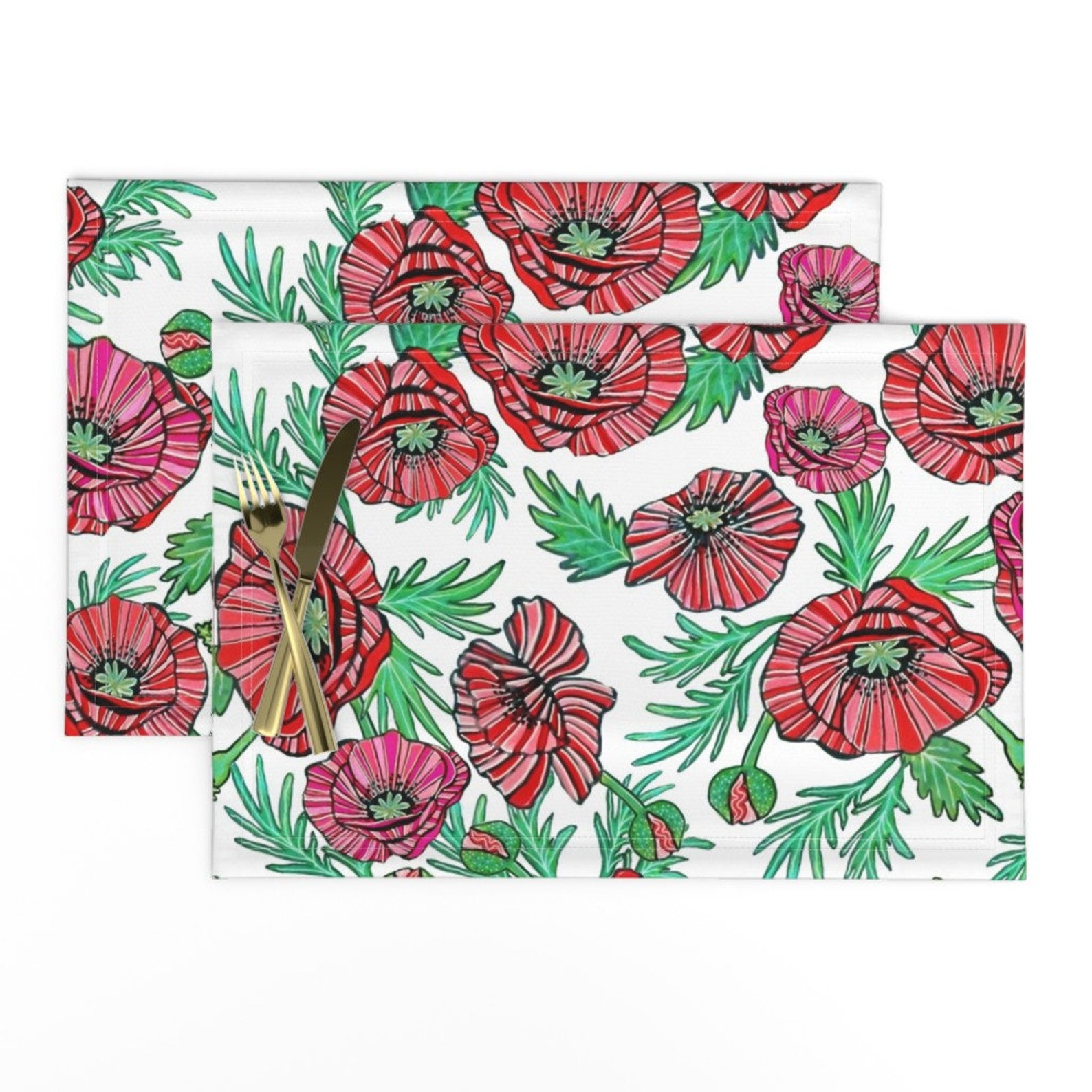 Bold Poppies Placemats Set of 2 Red Poppy by Etsy