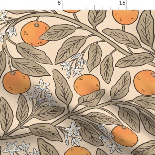Vintage Inspired Throw Blanket shops - Art Nouveau Oranges by de_koro - Citrus Floral Neutral Botanical Throw Blanket with Spoonflower Fabric