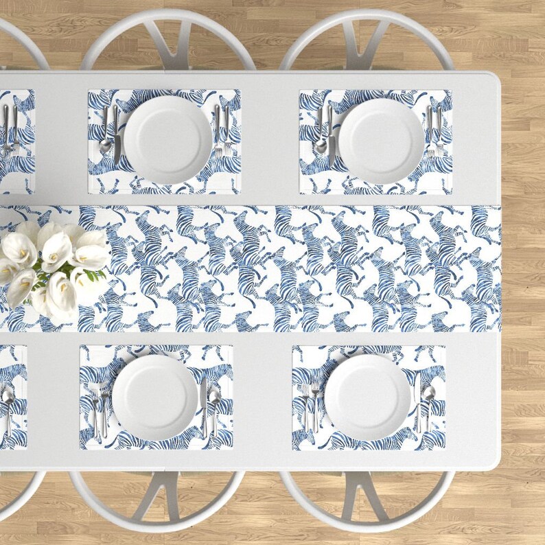 Watercolor Zebra Placemats - Zebras In Blue by littlearrowdesign Animal Print Trend Cloth Placemats by Spoonflower Set of 4