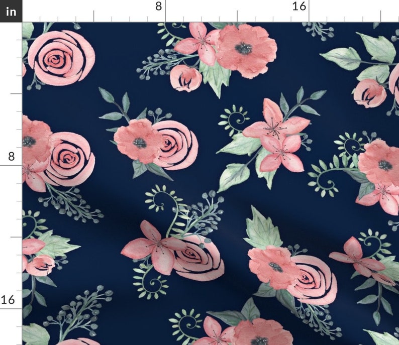 Floral Dinner Napkins - Navy Floral by tarabruner Bohemain Watercolor Botanical Girly Nursery Cloth Napkins by Spoonflower Set of 2