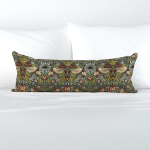 Victorian XL Lumbar Pillow - Strawberry Thief by peacoquettedesigns - Arts And Crafts Extra Large Rectangle Lumbar Pillow by Spoonflower