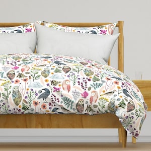 Flora And Fauna Bedding - Lucid Dreams Mystic by zoe_ingram - Woodland Birds  Cotton Sateen Duvet Cover OR Pillow Shams by Spoonflower