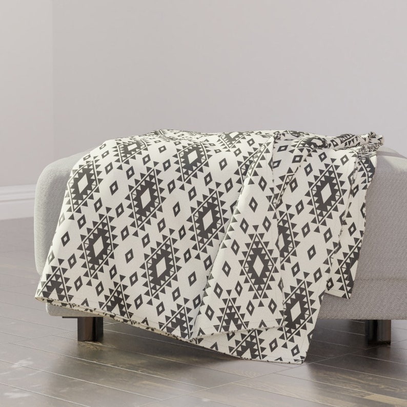 Tribal Gray Diamonds Throw Blanket with Spoonflower Fabric Cream /& Dark Gray With Diamonds by bohemiangypsyjane Aztec Throw Blanket