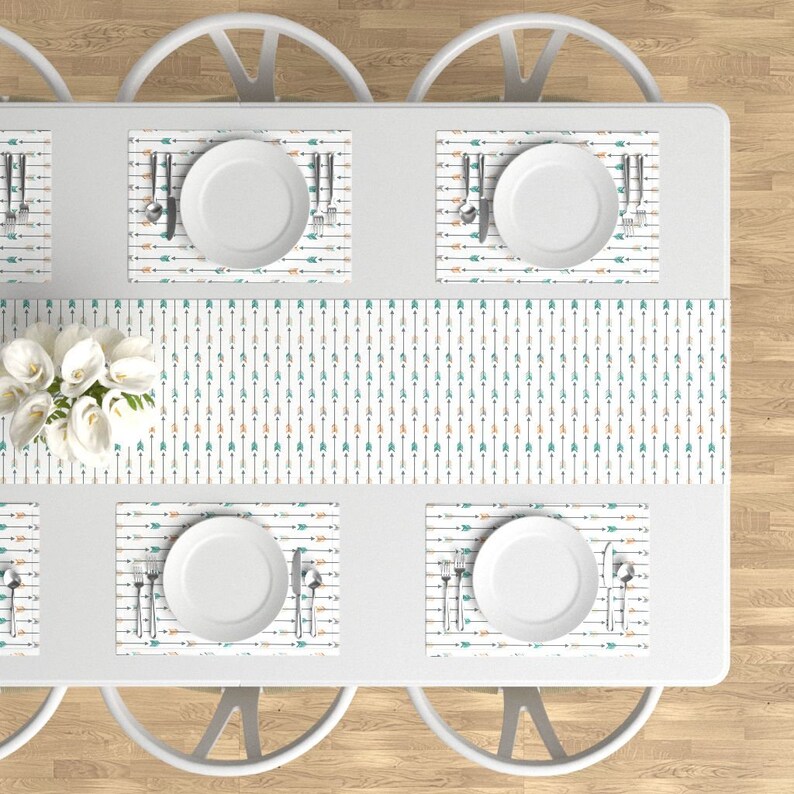 Southwestern Tribal Horizontal Wild West Cloth Placemats by Spoonflower Boho Placemats - Arrows In Teal by heleenvanbuul Set of 4