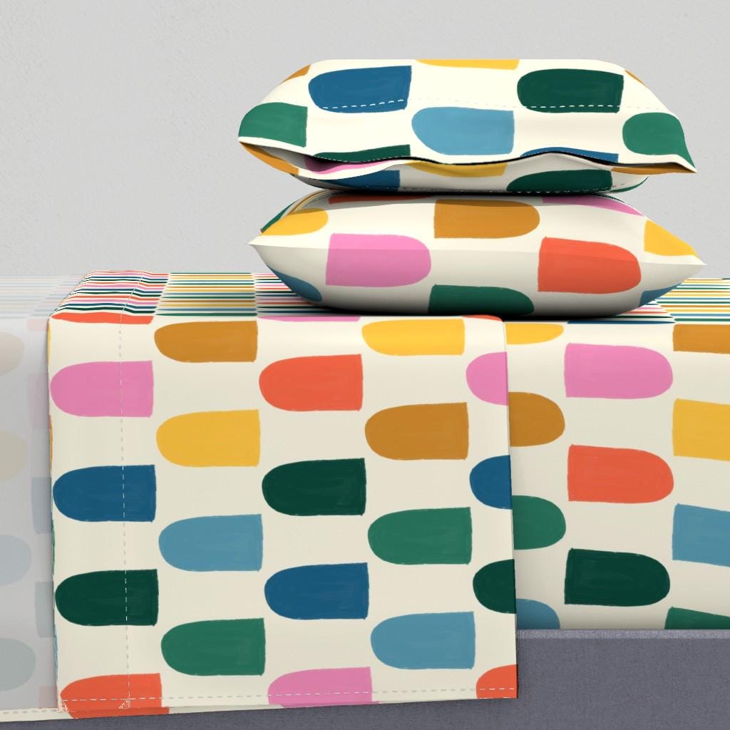 Boho Blocks Sheets - Rustic Rainbow Arches by averly_designs - Rustic Rainbow Arches Cotton Sateen Sheet Set Bedding by Spoonflower
