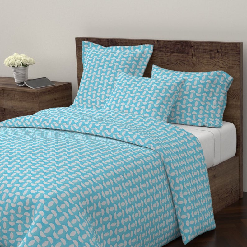 Mod Circles Pillow Sham Turquoise White Watercolor Aqua Cotton Sateen Pillow Sham Bedding by Spoonflower Half Circles by miamaria