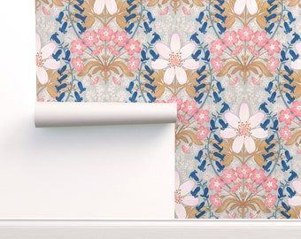 Art Nouveau Commercial Grade Wallpaper - English Blooms Nouveau  by helenpdesigns - Romantic Floral  Wallpaper Double Roll by Spoonflower