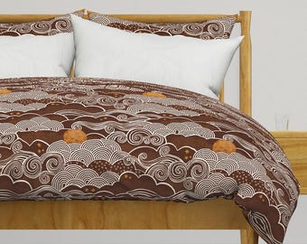 Boho Full Moon Bedding - Cozy Night Sky by patricia_lima - Cinnamon Brown Bohemian Cotton Sateen Duvet Cover OR Pillow Shams by Spoonflower
