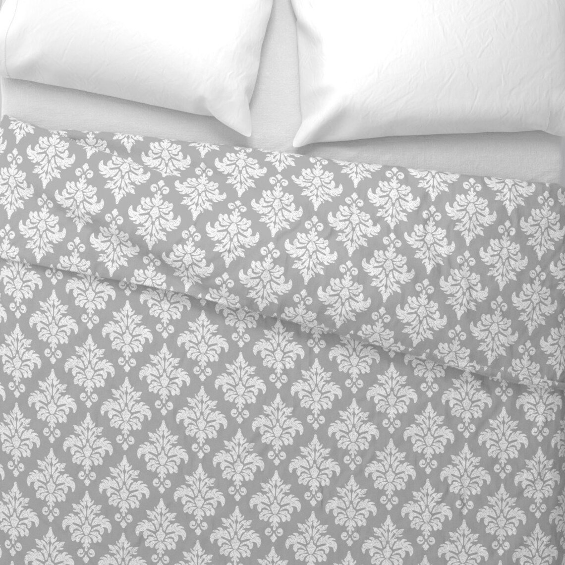 Damask Duvet Cover Spotty Damask Design by Curly_pat Gray Etsy