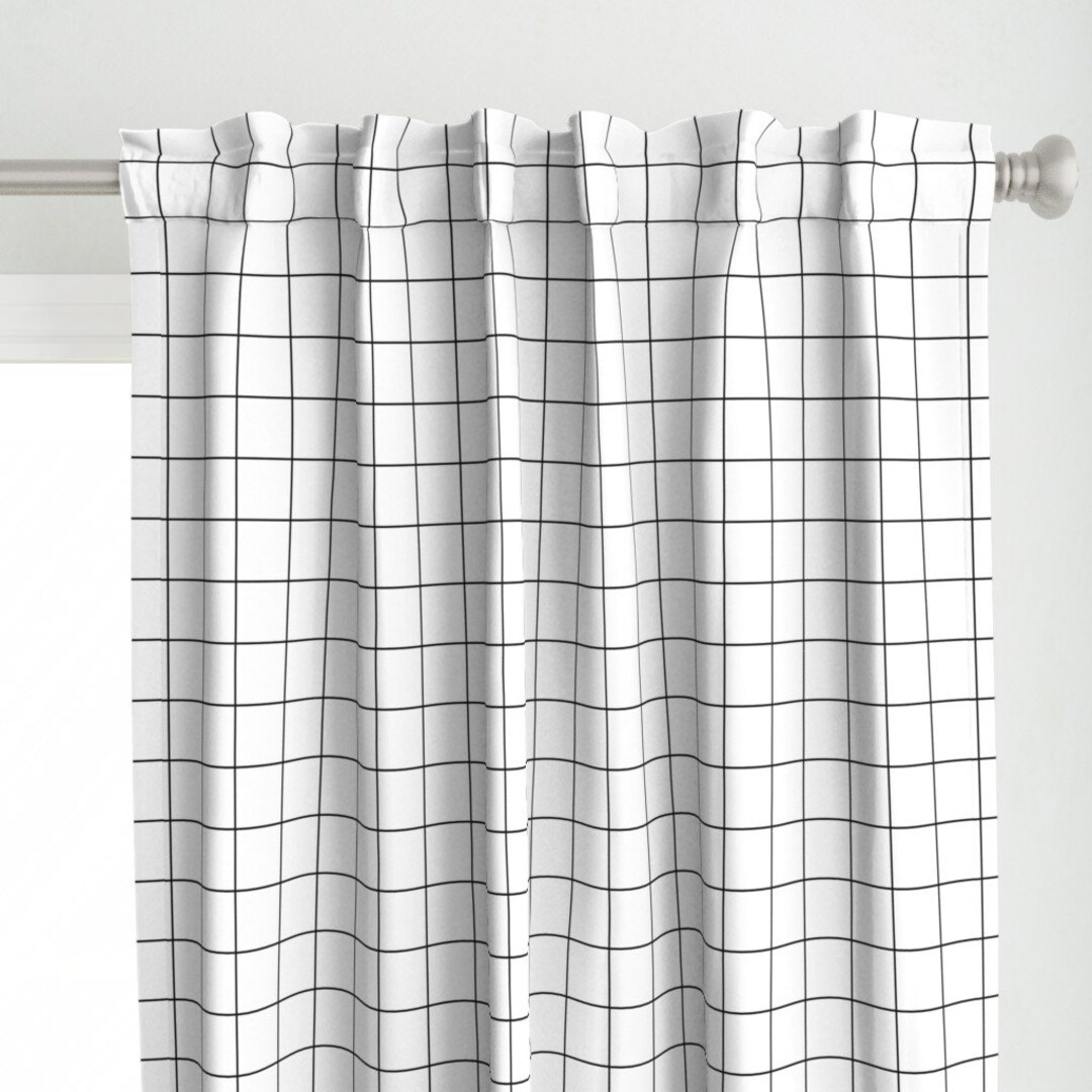 Square Grid Curtain Panel Black and White Windowpane Grid 2 by ...