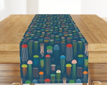 Colorful Table Runner - Just Jellies - Lighter Blue Bkgd by katerhees - Under The Sea Jelly Fish Cotton Sateen Table Runner by Spoonflower