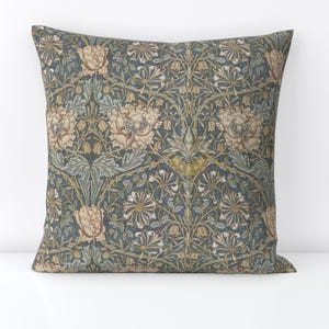 English Garden Throw Pillow - Honeysuckle  William Decorative Square Throw Pillow - Floral Damask Morris Neutral by peacoquettedesigns