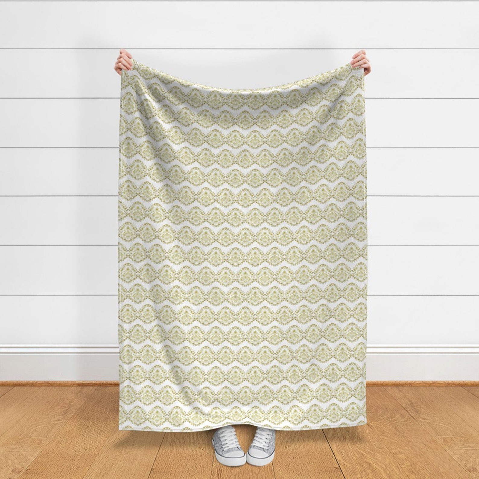 Gold Look Throw Blanket Gold on White Damask by Edinburghese Etsy
