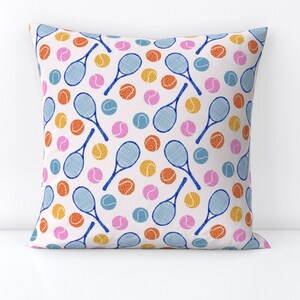 Colorful Tennis Throw Pillow - Lets Play Tennis by odette_blomberg - Court Sport  Exercise Decorative Square Throw Pillow by Spoonflower