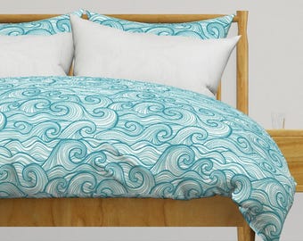 Ocean Waves Bedding - Mar do Caribe por patricia_lima - Capa de edredom de cetim de algodão costeiro Beach Sea Hawaii OU fronhas por Spoonflower