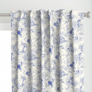 Blue Toile Curtain Panel - Country Style Hand Drawn Landscape Traditional Collie Custom Curtain Panel - Country Dogs Toile by vinpauld -