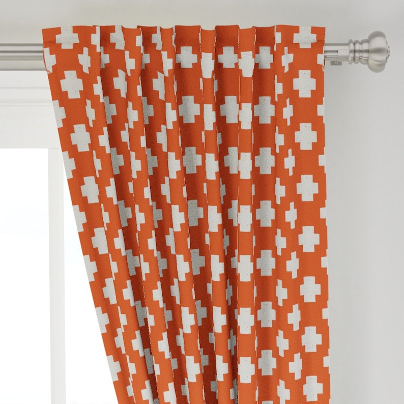 Geometeric Custom Curtain Panel by Spoonflower Swiss Cross Curtain Panel Plus Signs On Orange by