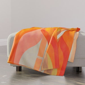 Bright Mid Century Throw Blanket - Mod Ripple Orange by wren_leyland - Citrus Colors Retro Inspired  Throw Blanket with Spoonflower Fabric