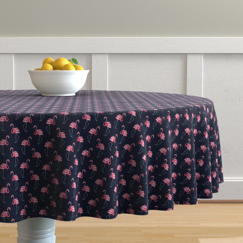 Flamingos Round Tablecloth Tropical Birds Exotic Pink Cotton Sateen Circle Tablecloth by Spoonflower Vintage Flamingo by marta/_strausa