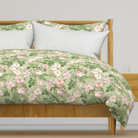 Romantische Rosen Bettwäsche - Redout Roses utart - Vintage Floral Botanischer Garten Baumwollsatin Bettbezug ODER Kissenbezüge von Spoonflower