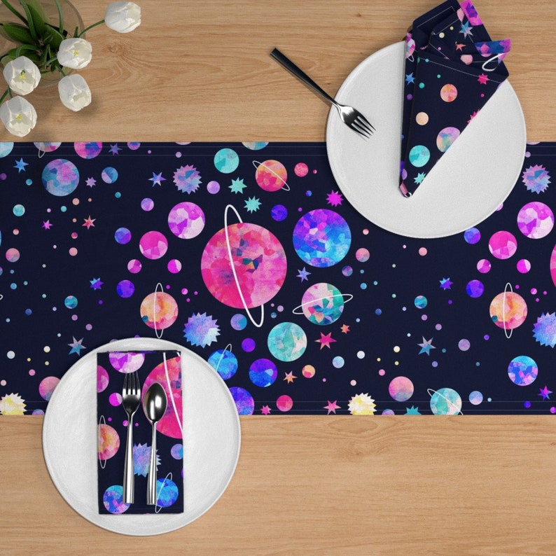 Distant Galaxy by endemic Pastel Planets Table Runner Watercolor Galaxy Cosmic Voyage Cotton Sateen Table Runner by Spoonflower