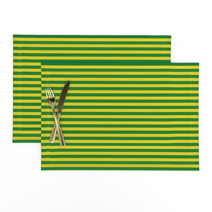 Stripes Placemats Set of 2 - Lines Sport Team Nursery Geometric Simple Cloth Placemats - Stripes Green & Yellow by kelly_korver