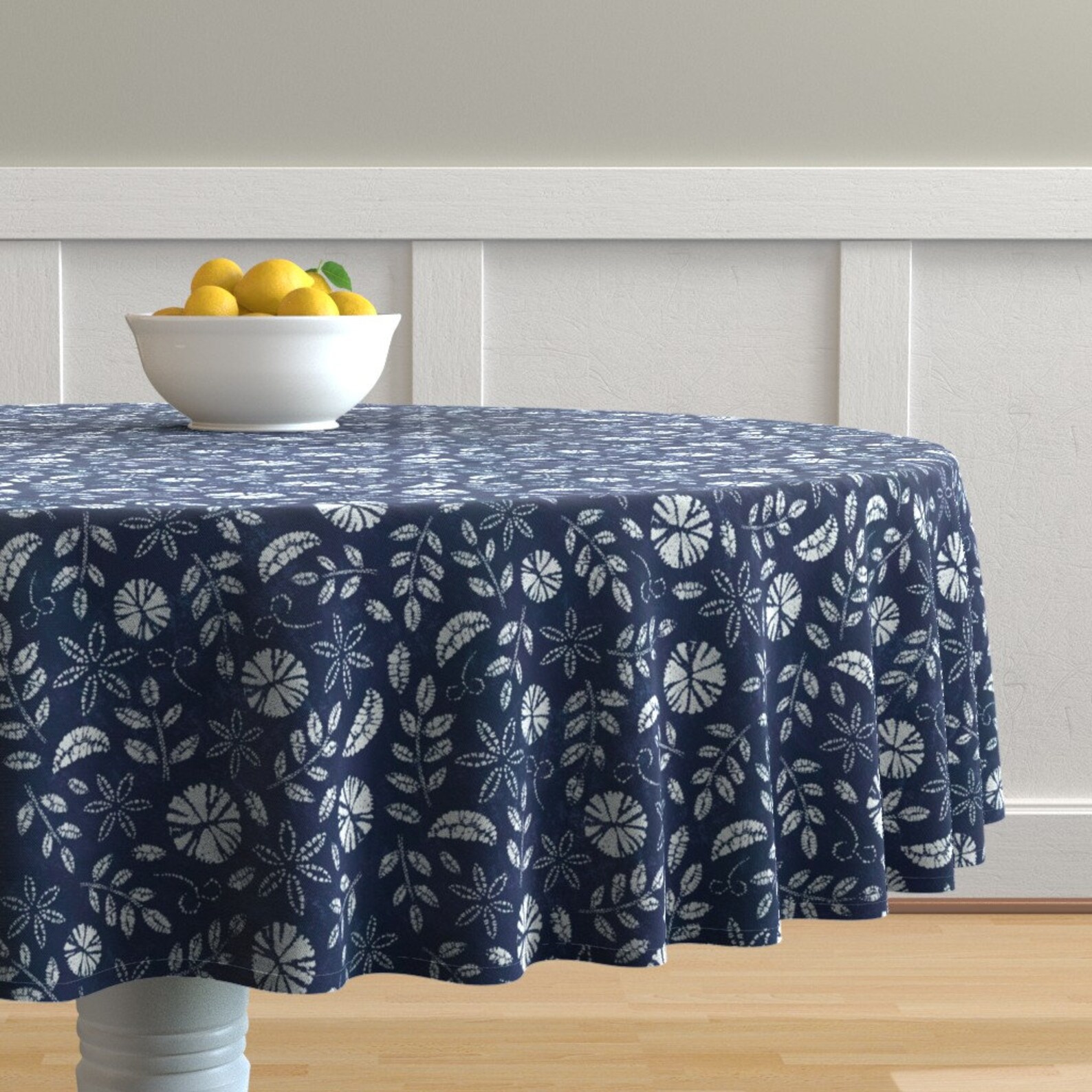 Botanical Batik Round Tablecloth Shibori Leaves by Etsy