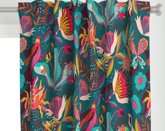 Tropical Blooms Curtain Panel - Fantastic Jungle by miraparadies - Bright Flowers Bloom Wallpaper Exotic Custom Curtain Panel by Spoonflower