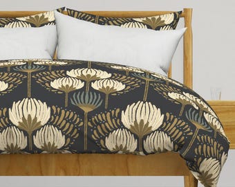 Hollywood Regency Bedding - 1920 Blossom Floral by nancy_bradham - Neutral Floral Large Scale Cotton Sateen Duvet Cover OR Pillow Shams