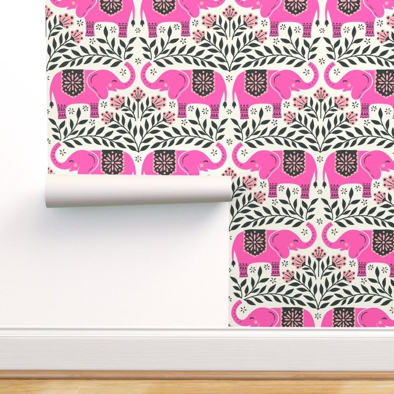 Hot Pink Elephants Wallpaper Lucky Elephants by Carysmula Etsy
