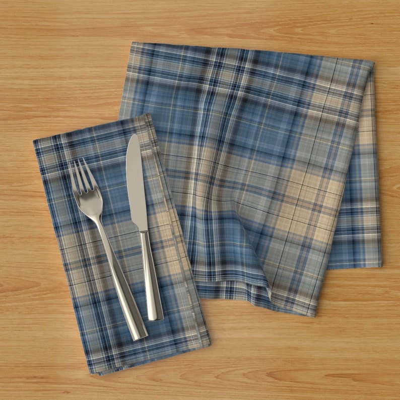 Set of 2 Tartan Dinner Napkins - Handmade Paper Plaid 2 by anniedeb Plaid Gingham Classic Nursery Cloth Napkins by Spoonflower