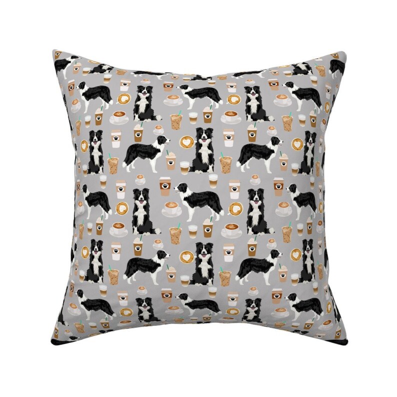 Dog Print Throw Pillow Border Collies and Coffees by Etsy
