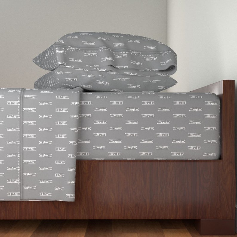 Clothespins Sheets Clothespin On Slate Grey by Novelty Cotton Sateen Sheet Set Bedding by Spoonflower