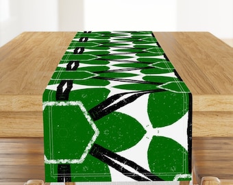 Mid Century Table Runner - Bloom Arrangement Green by friztin - Vintage Style Bold Retro Mod Geo Cotton Sateen Table Runner by Spoonflower