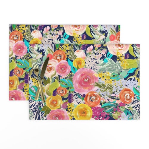 Floral Placemats set of 2 Gold Flower by Holaholga Etsy