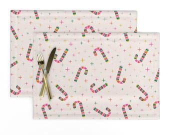 Retro Placemats Set of 2 - Christmas Colorful Stripe Rainbow Holidays Mcm Whimsical Cloth Placemats - Festive Candy Cane Toss by tamsinsmyth