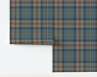 Hunting Tartan Non-Pasted Wallpaper Macleod Clan Scottish Traditional Slate Gray - Macleod Green by weavingmajor Wallpaper by Spoonflower