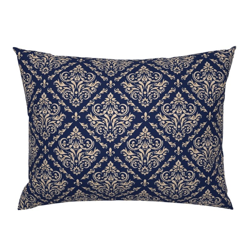 Damask Pillow Sham Fleur De Lis Navy by oliviawanyan Fleur Etsy