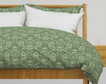 Green Damask Bedding - Victorian Floral by me_coco_design - Victorian Garden Cotton Sateen Duvet Cover OR Pillow Shams by Spoonflower