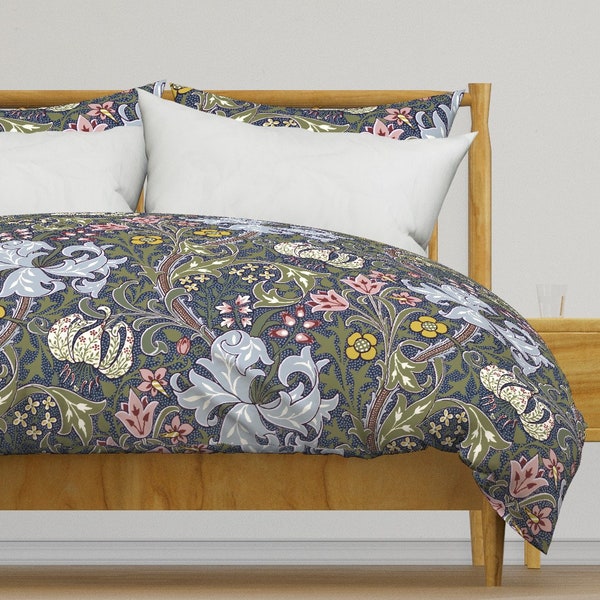 Victorian Floral Bedding - Golden Lily by peacoquettedesigns - Botanical Victorian Cotton Sateen Duvet Cover OR Pillow Shams by Spoonflower