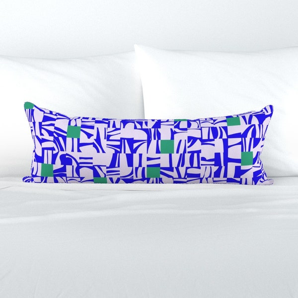 Bold Blue Graphic XL Lumbar Pillow - Abstract Tiles by house_of_may - Modern Blue Green Extra Large Rectangle Lumbar Pillow by Spoonflower