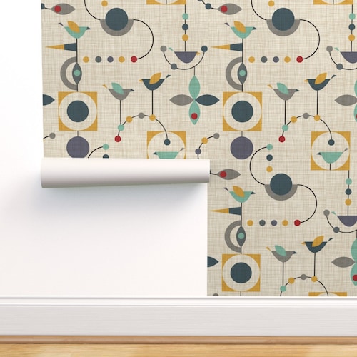 Mid Century Modern Geometric Wallpaper Betty Retro by Etsy