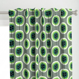Mid Century Retro Curtain Panel - Mid Century Trees by ottomanbrim - Green Retro Trees Home Decor Custom Curtain Panel by Spoonflower